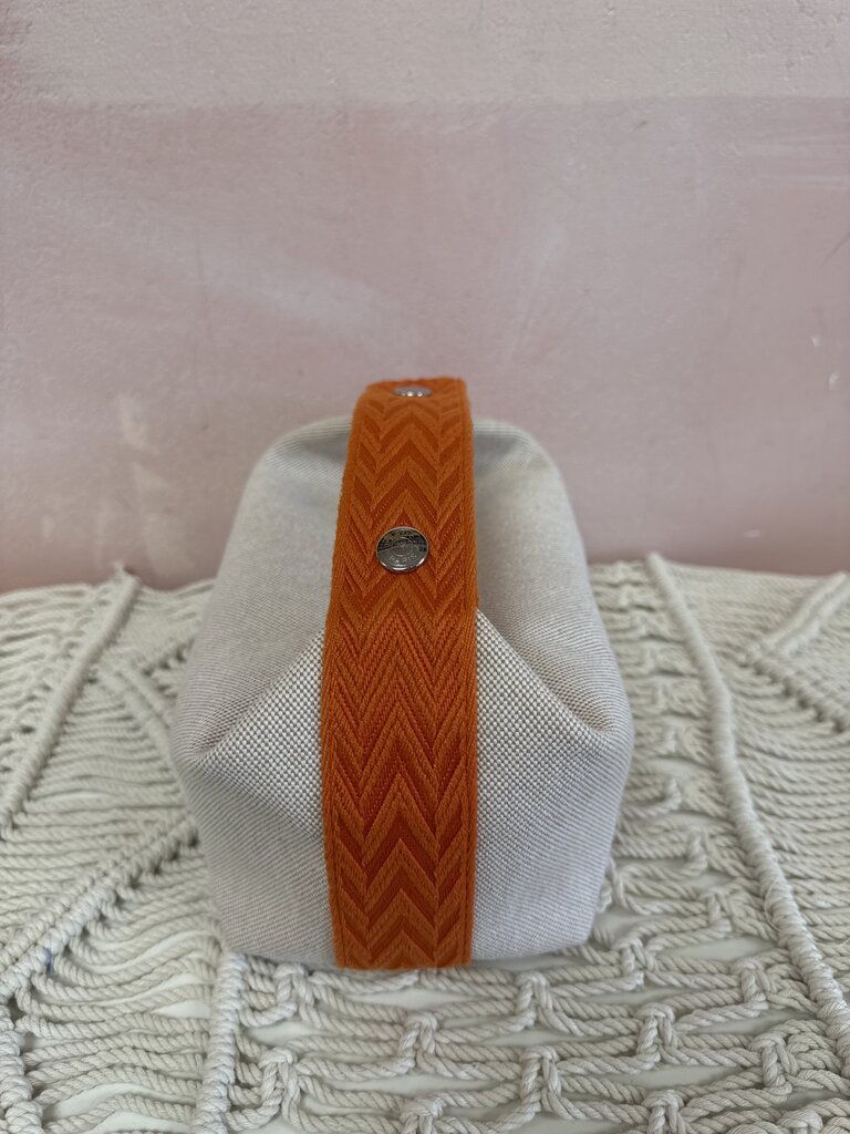 Hermes Natural and Orange Canvas Chevron Bride a Brac Pouch