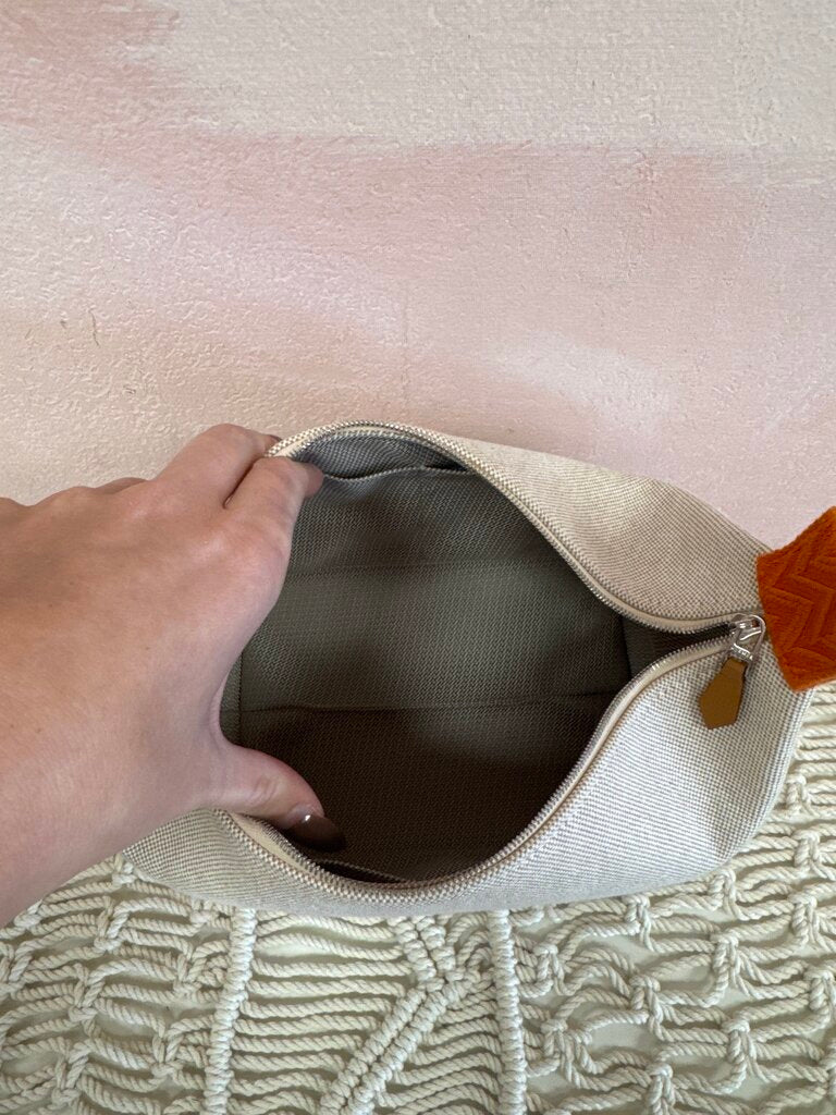 Hermes Natural and Orange Canvas Chevron Bride a Brac Pouch
