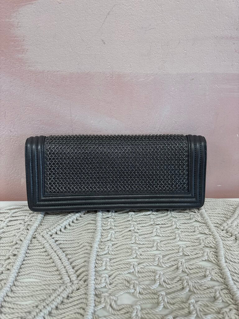 Chanel Gunmetal Chainmail Boy Bag Clutch '13-'14