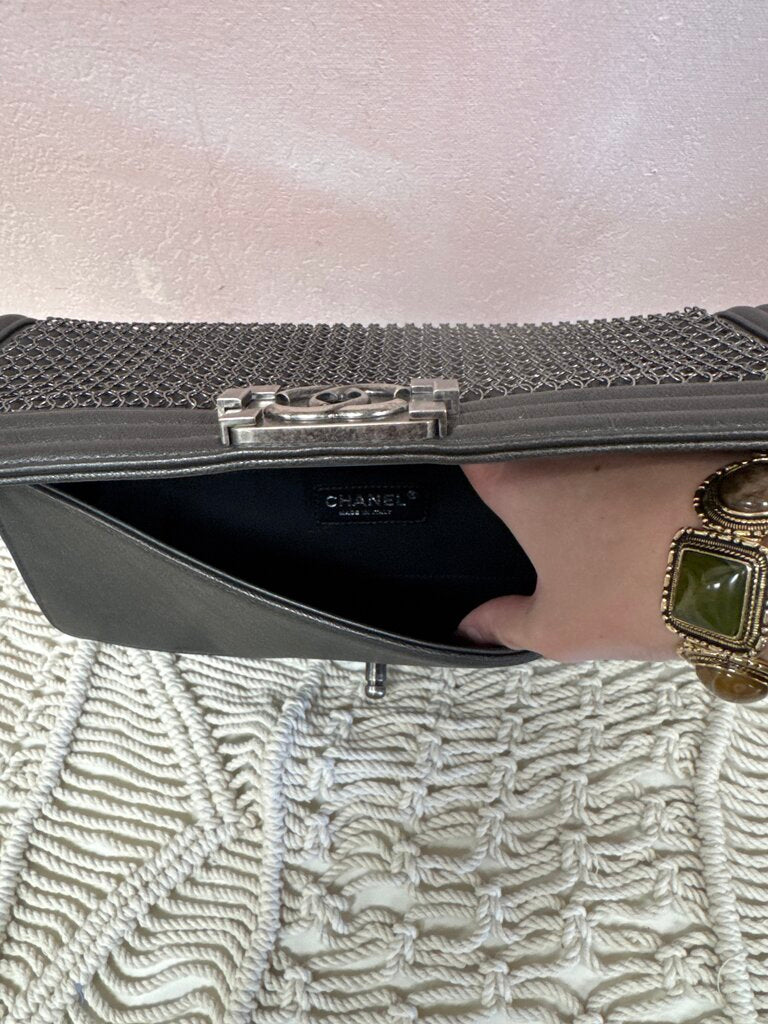 Chanel Gunmetal Chainmail Boy Bag Clutch '13-'14