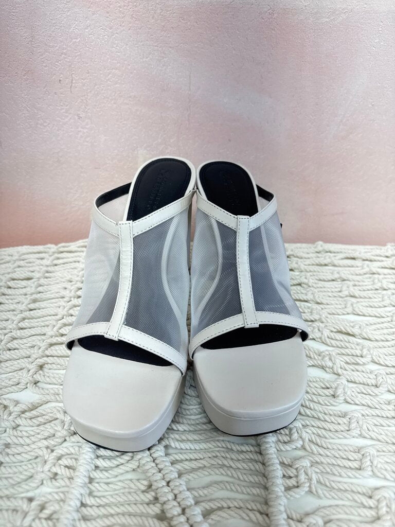 Mercedes Castillo Off White Mesh Block NWT Heel Sandal