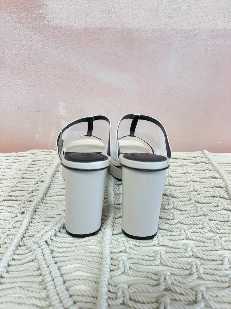 Mercedes Castillo Off White Mesh Block NWT Heel Sandal