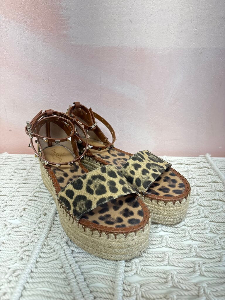 Valentino Studded Cheetah Print Platform Espadrille