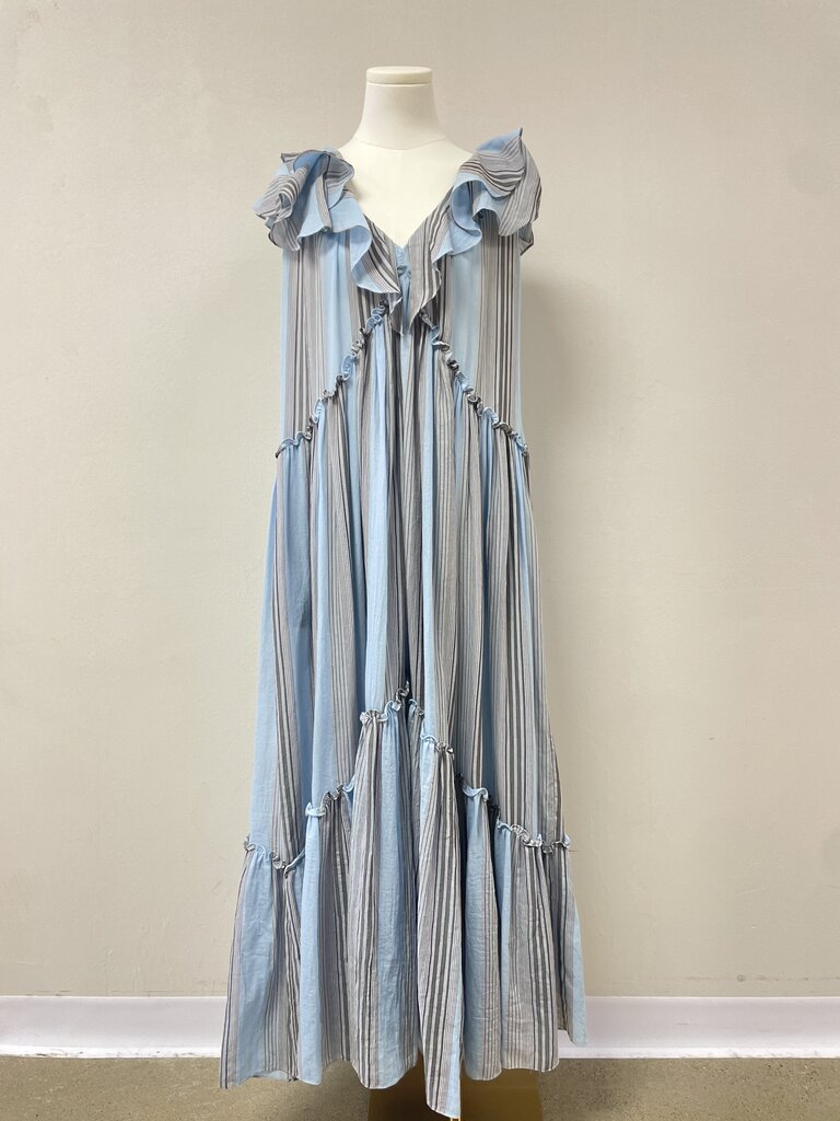 Three Graces Blue Chambray Striped Maxi Dress