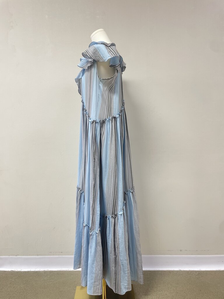 Three Graces Blue Chambray Striped Maxi Dress