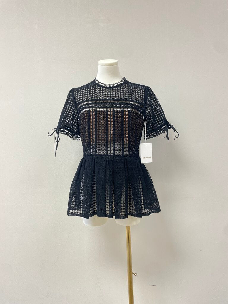 Self Portrait Black Lace Peplum Top NWT