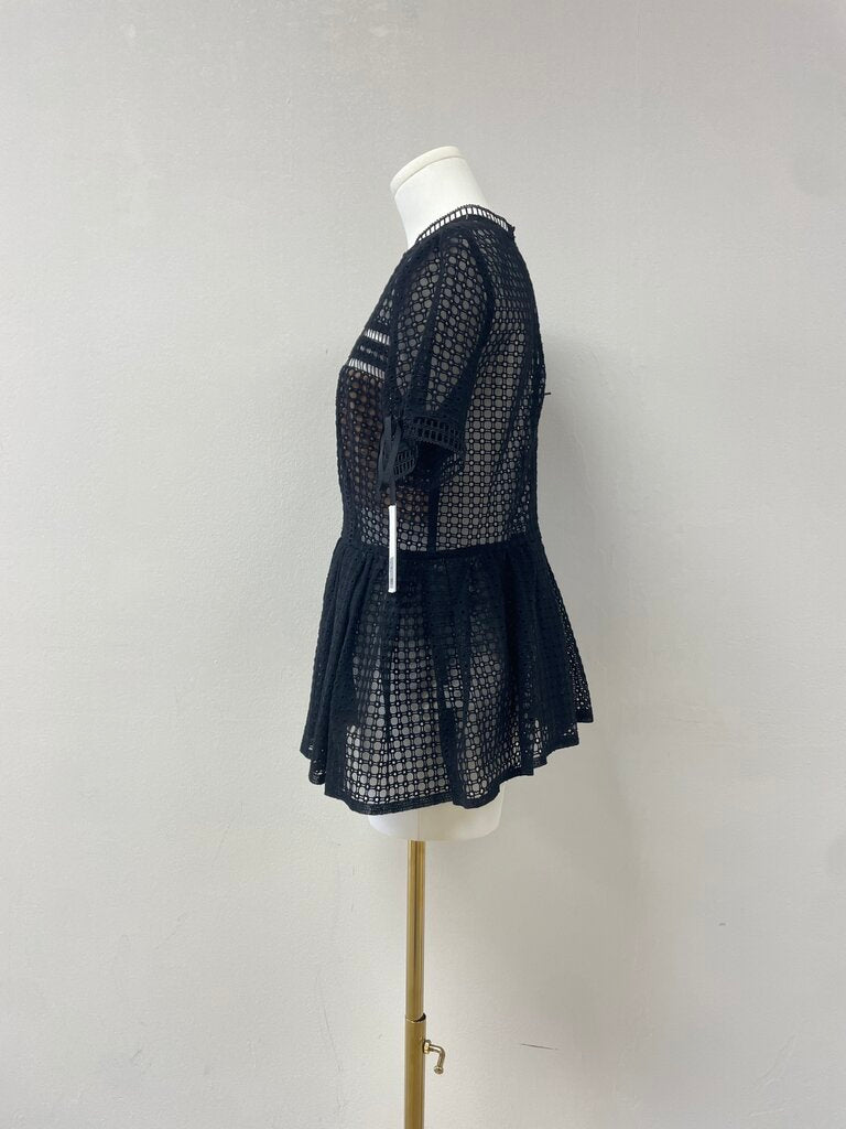 Self Portrait Black Lace Peplum Top NWT