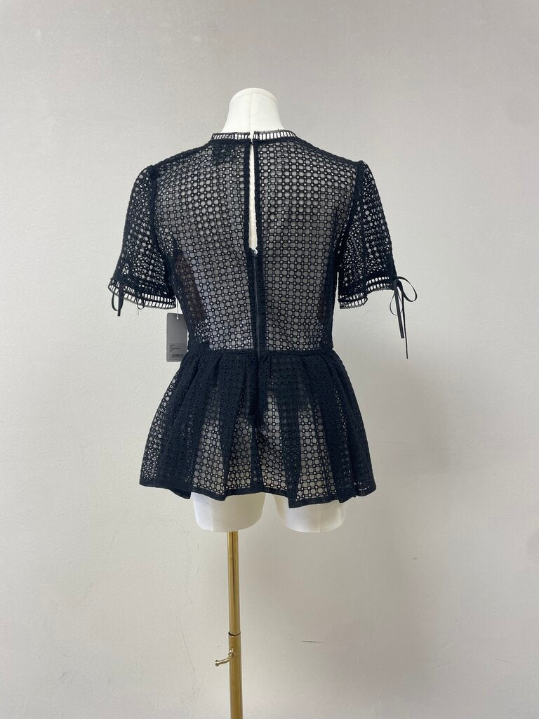 Self Portrait Black Lace Peplum Top NWT
