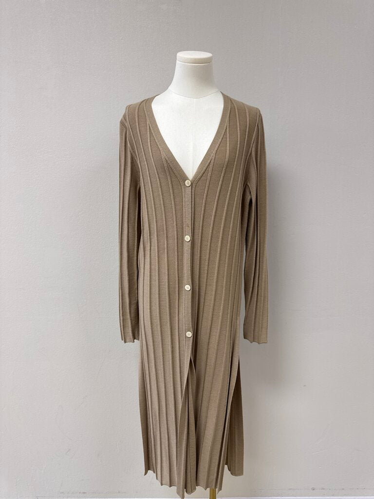 Theory Tan Ribbed Long Cardigan