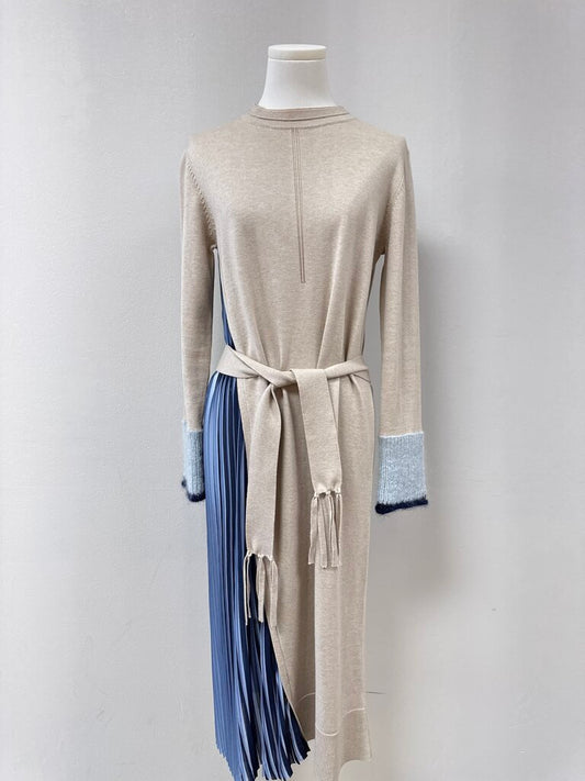 Yigal Azrouel Tan Mixed Material Belted Maxi Dress