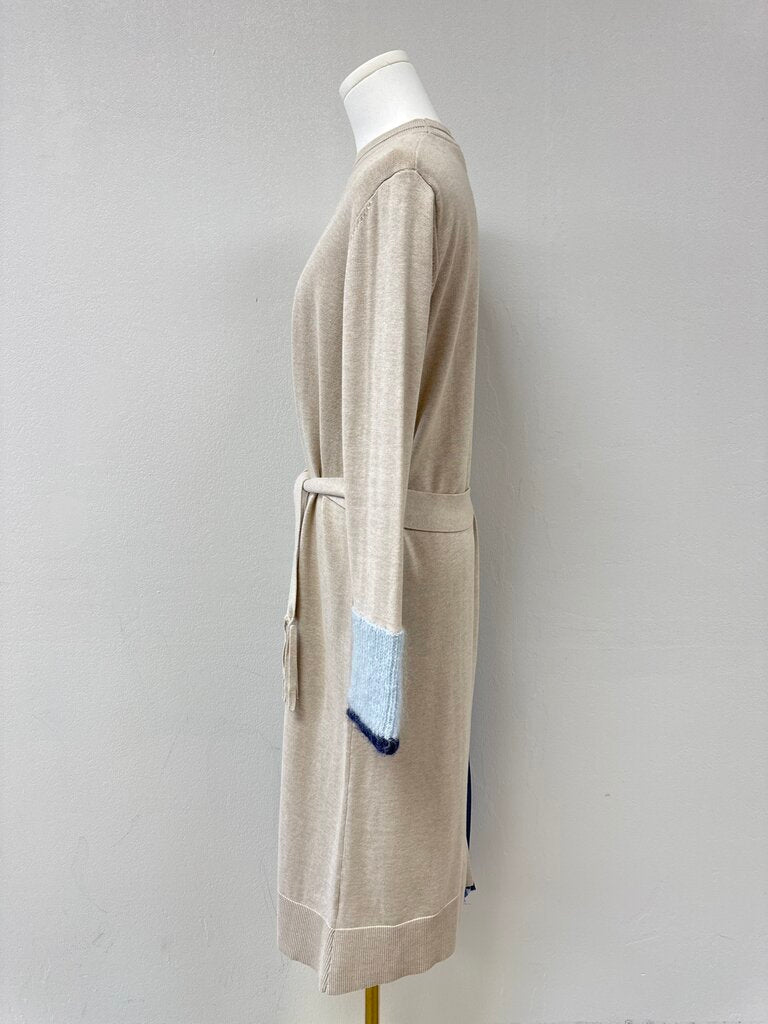 Yigal Azrouel Tan Mixed Material Belted Maxi Dress