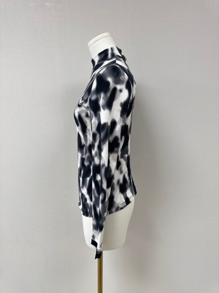 Marc Cain Black and White Ribbed Mock Neck Top