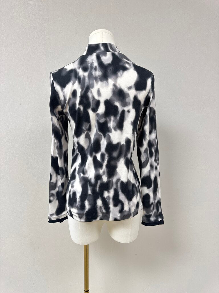 Marc Cain Black and White Ribbed Mock Neck Top