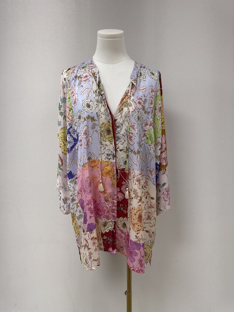 Johnny Was Blue Multi Floral Silk Top