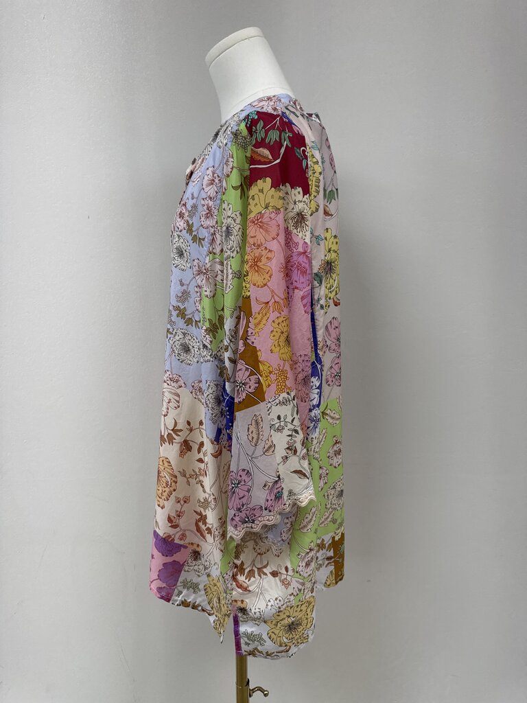 Johnny Was Blue Multi Floral Silk Top