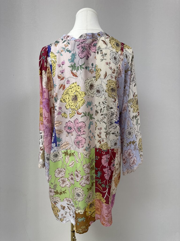 Johnny Was Blue Multi Floral Silk Top