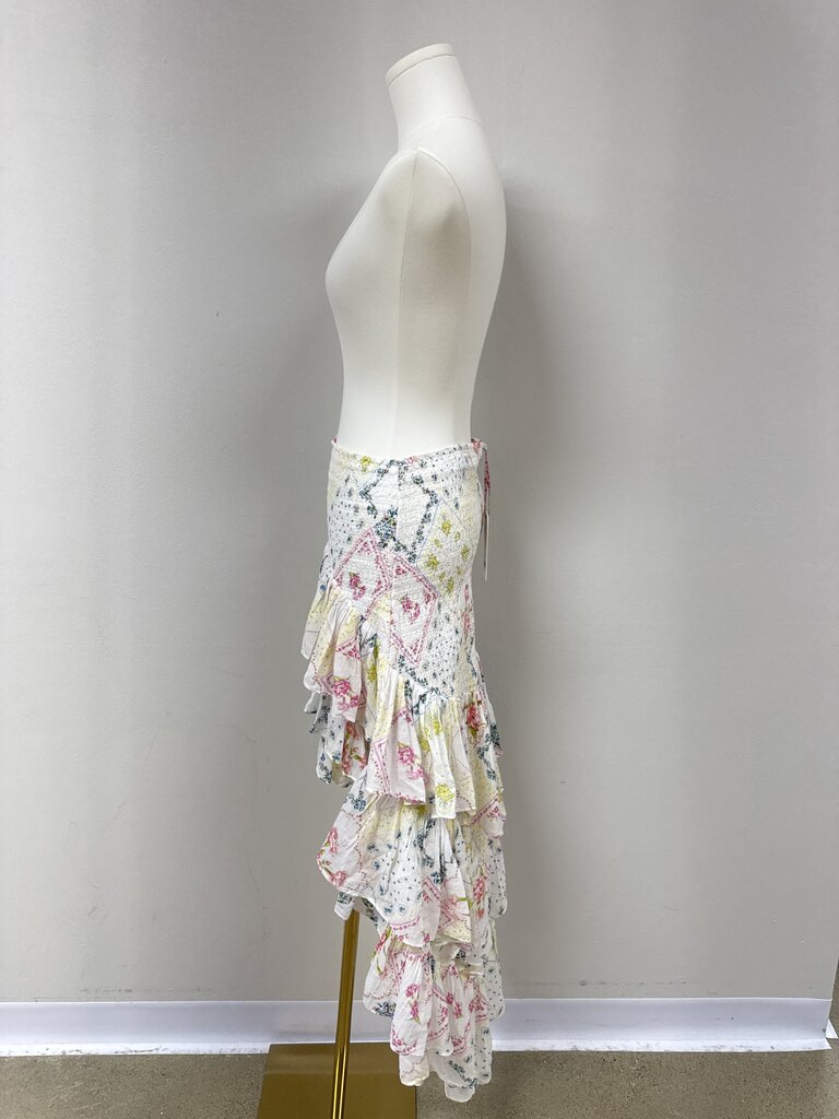 LoveShackFancy White Floral Smocked Hi Low Skirt NWT