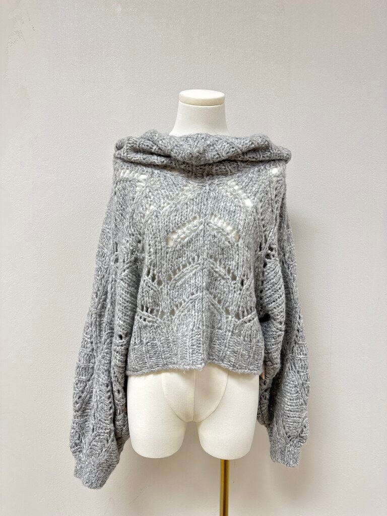 Free People Grey Chunky Cropped Cowl Neck Sweater NWT