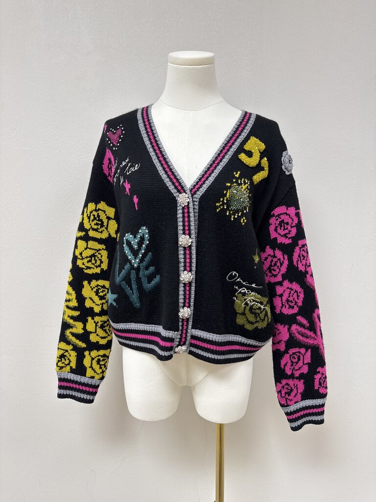 Cinq a Sept Black Graphic Print Cardigan