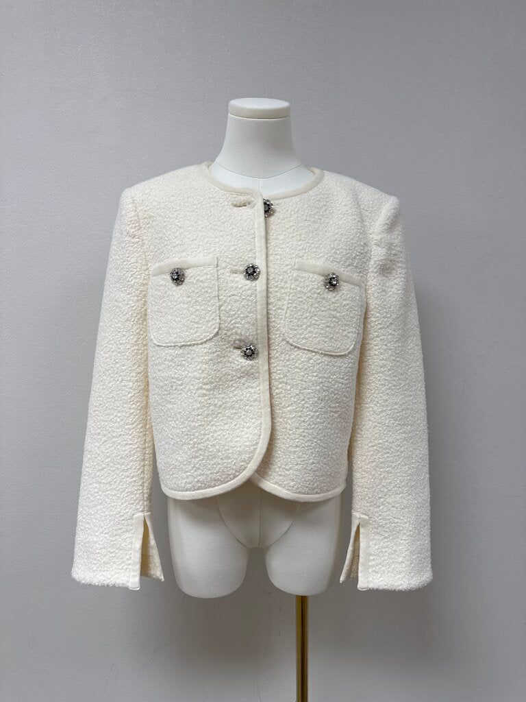 Cinq a Sept Ivory Boucle Cropped Jacket