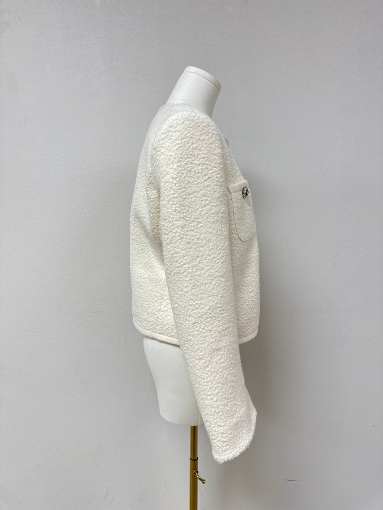 Cinq a Sept Ivory Boucle Cropped Jacket
