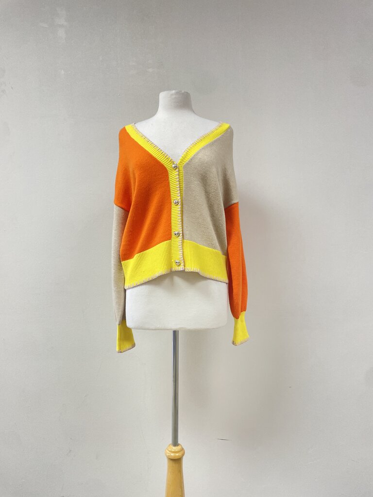 Kerri Rosenthal Orange Colorblock Cardigan NWT