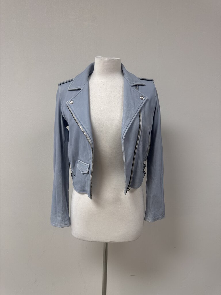 IRO Light Blue Leather Moto Jacket