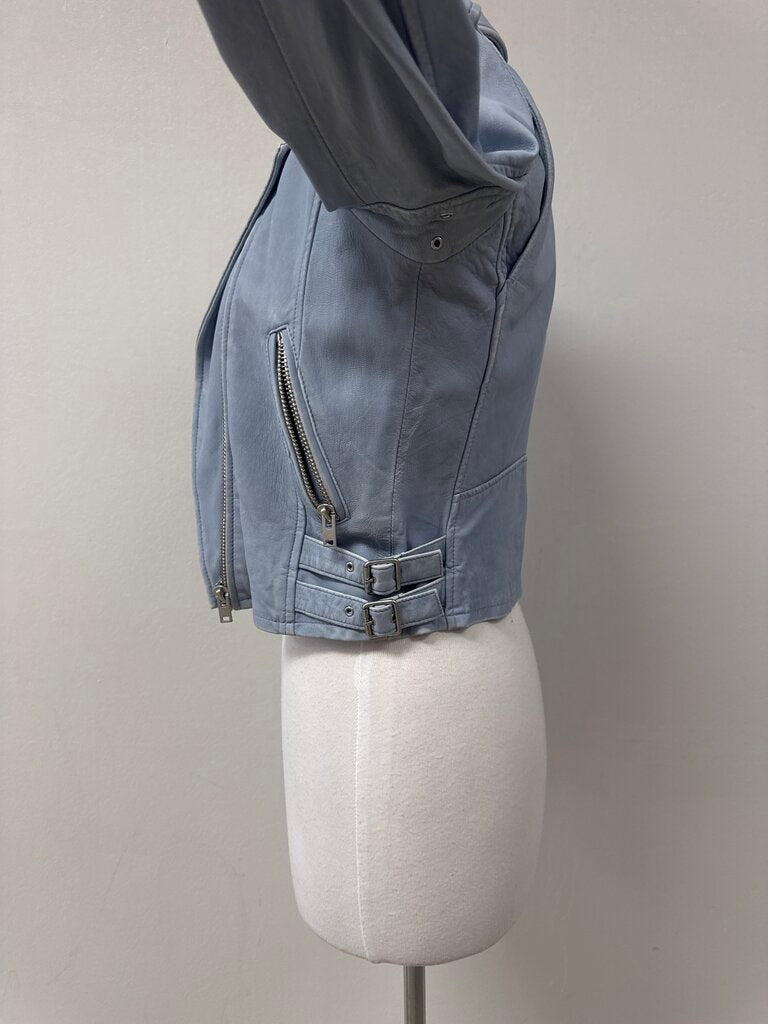 IRO Light Blue Leather Moto Jacket