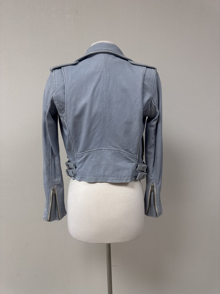 IRO Light Blue Leather Moto Jacket