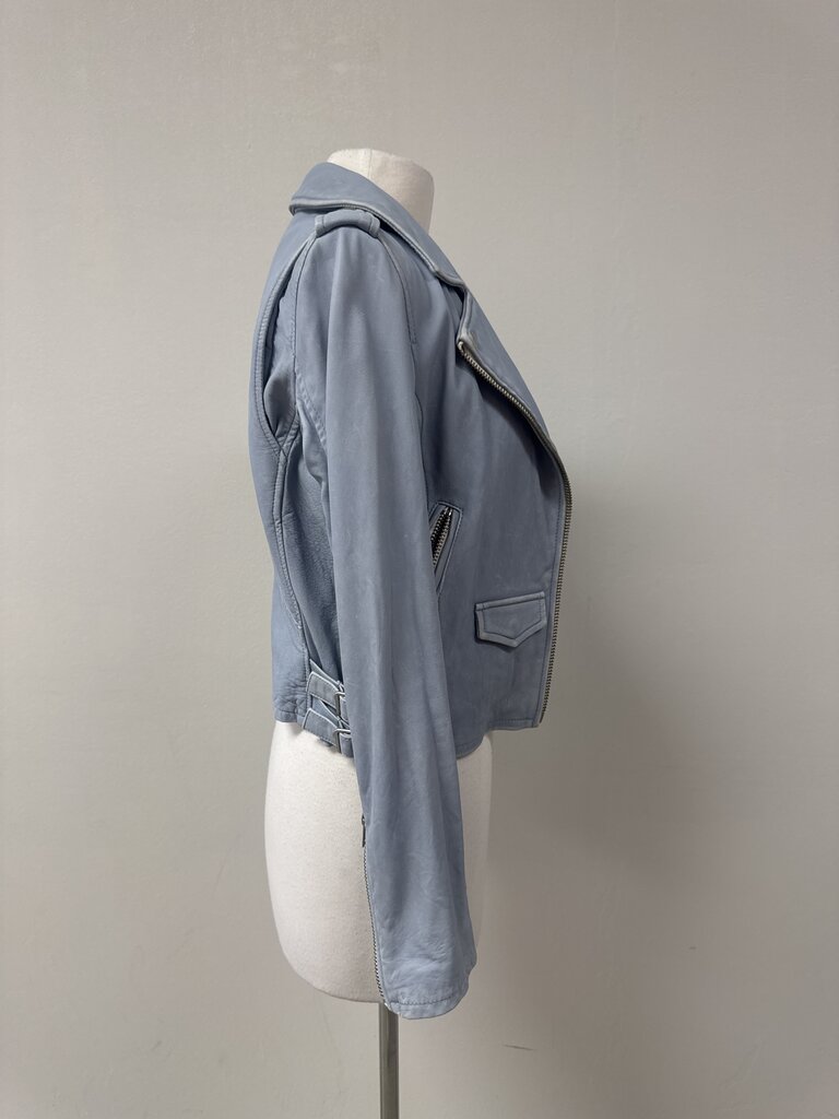 IRO Light Blue Leather Moto Jacket
