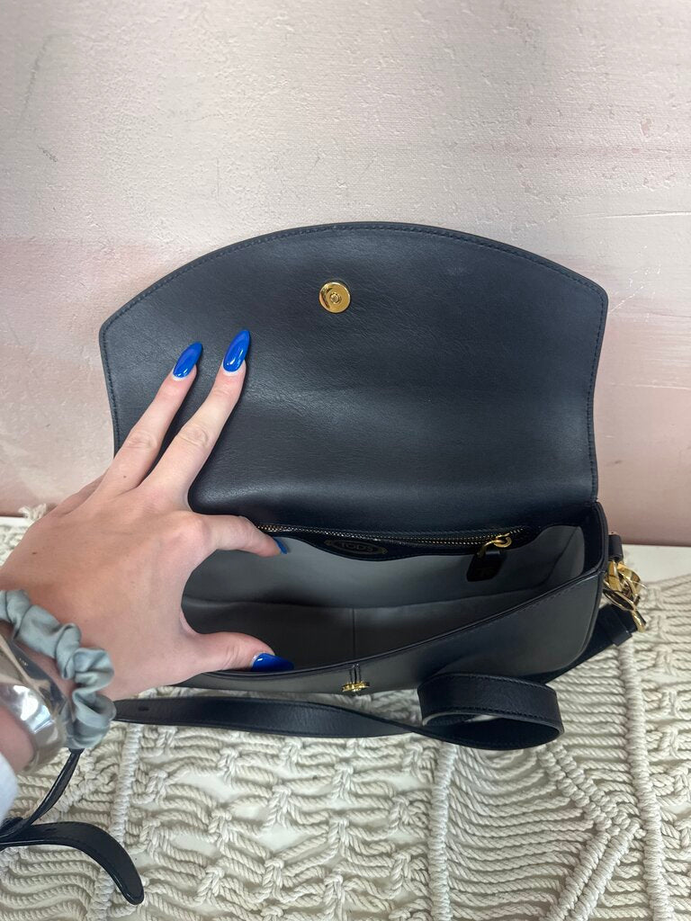 Tod's Black Leather Flap Crossbody