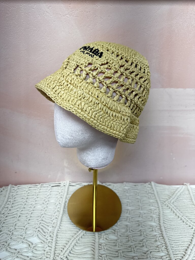 Prada Logo Straw Bucket Hat (Orig $995)