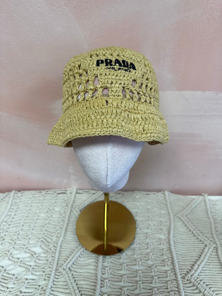 Prada Logo Straw Bucket Hat (Orig $995)