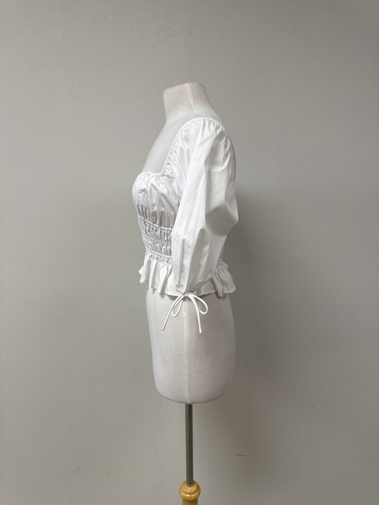 Staud White Ruched Cropped Top