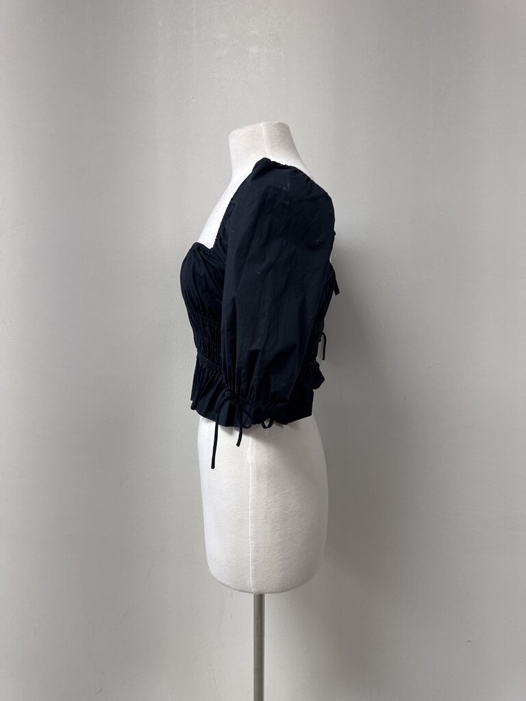 Staud Black Ruched Cropped Top