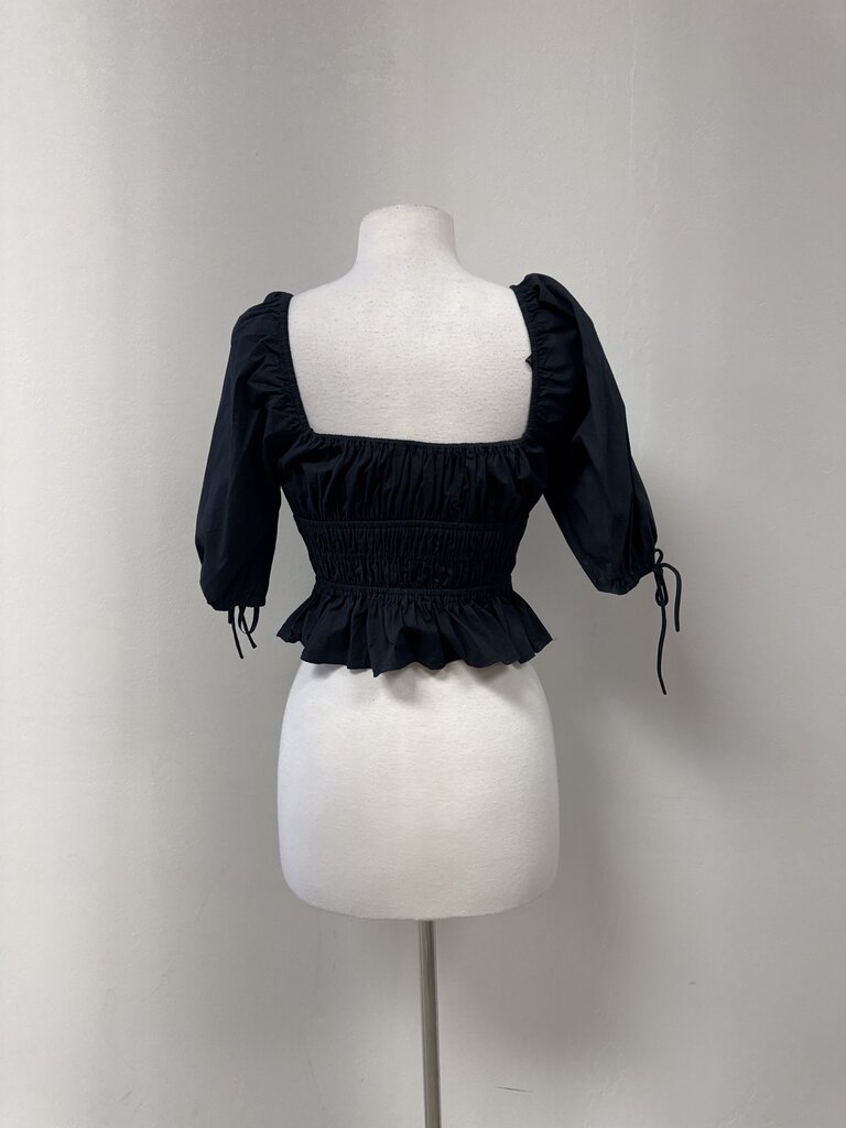 Staud Black Ruched Cropped Top