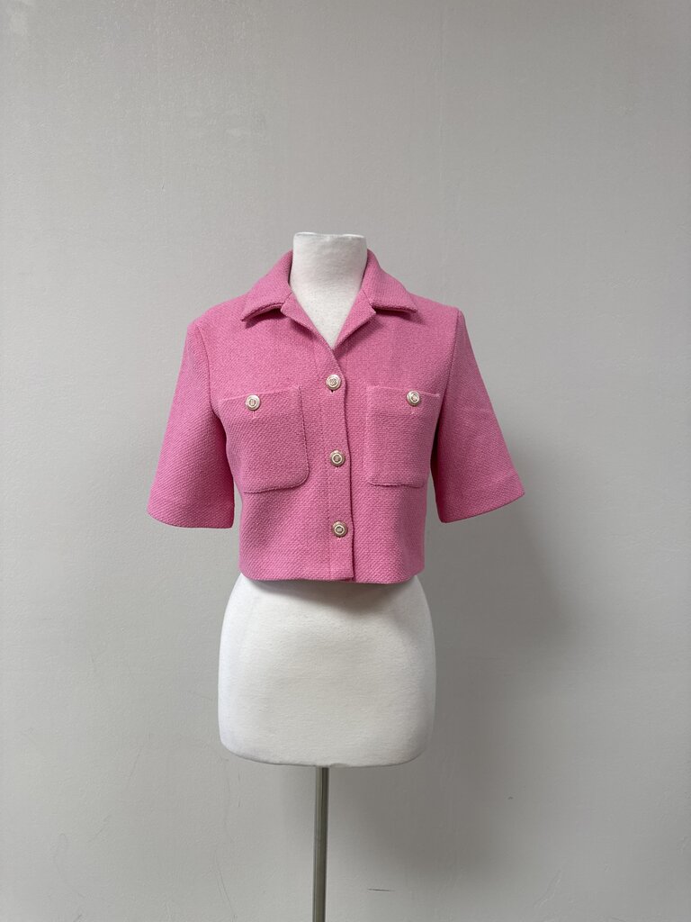Maje Pink Cropped Tweed Jacket