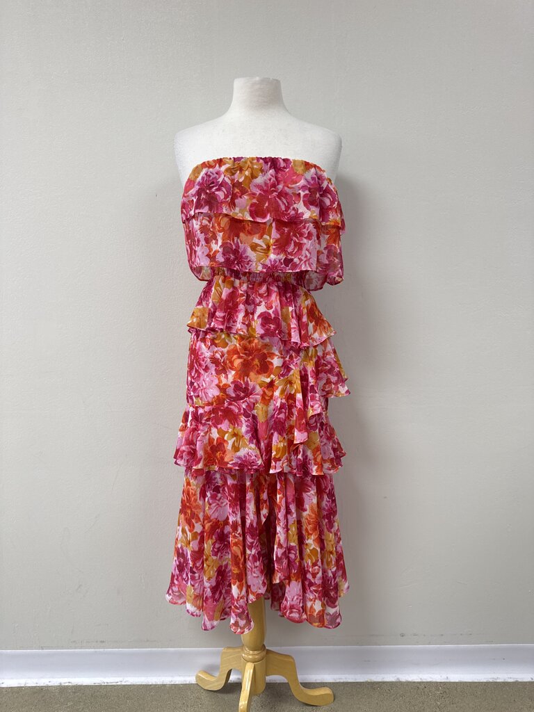 Misa Red Floral Strapless Maxi Dress