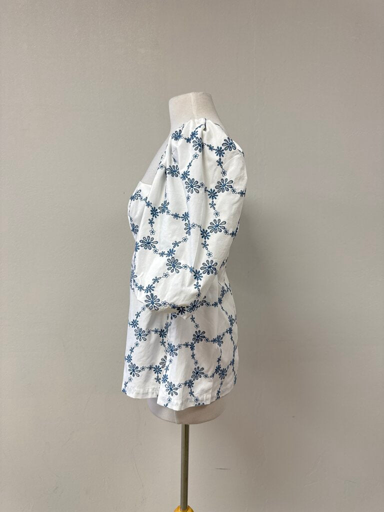 Silvia Tcherassi White and Blue Eyelet Top
