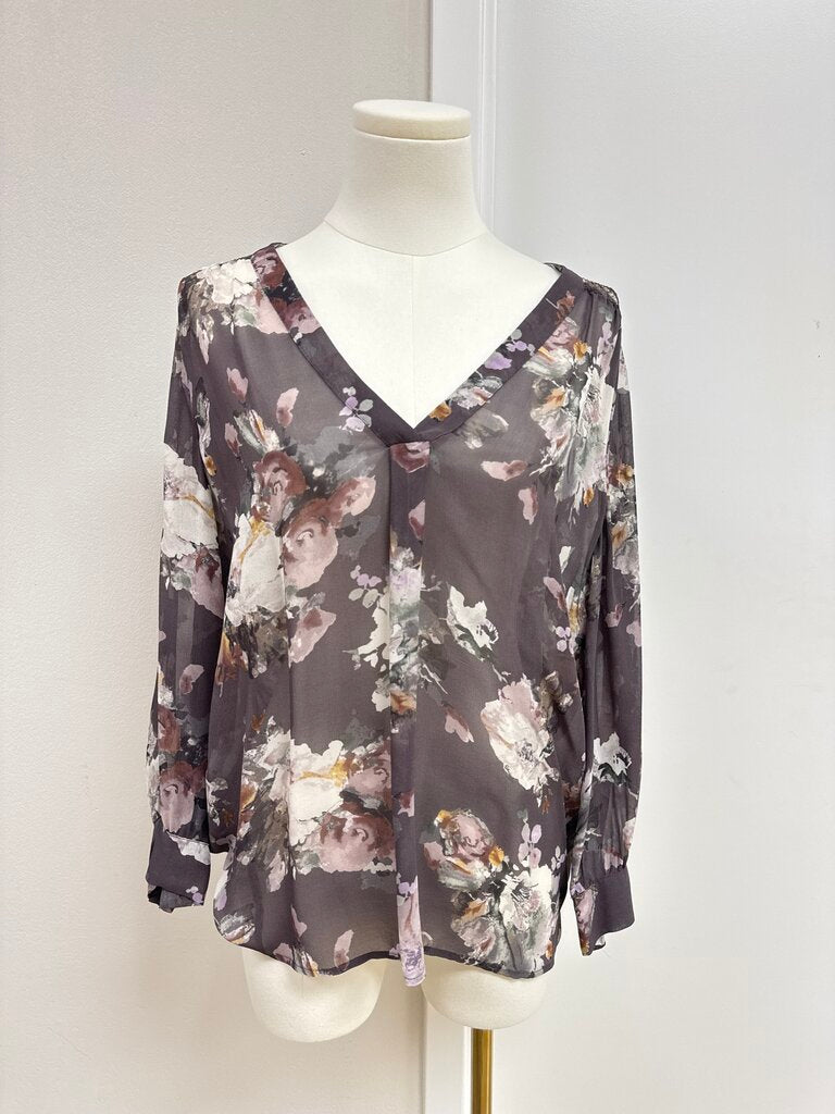 Joie Mauve Floral Sheer Blouse
