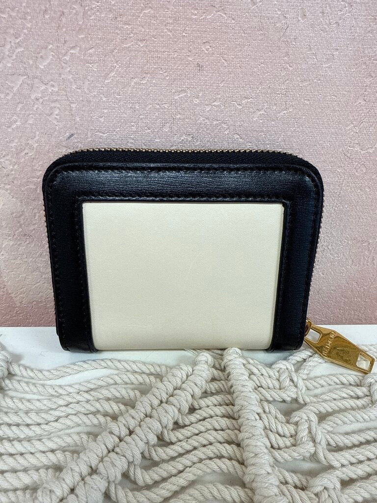 Balmain Black and Ecru Zip Around Coin Wallet