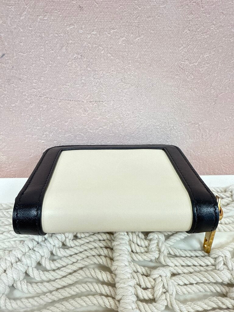 Balmain Black and Ecru Zip Around Coin Wallet