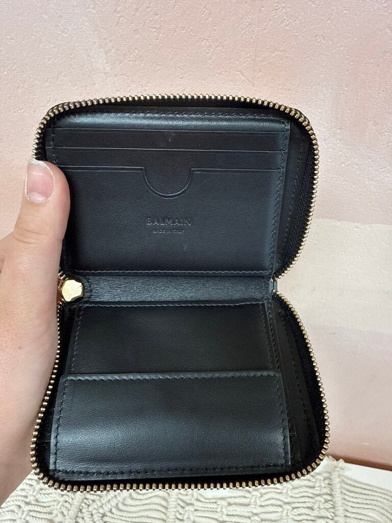 Balmain Black and Ecru Zip Around Coin Wallet