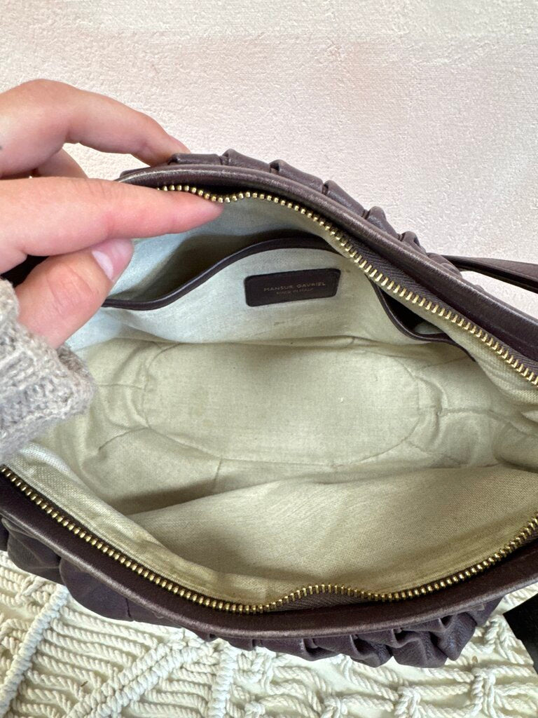 Mansur Graviel Maroon Pleated Shoudler Bag