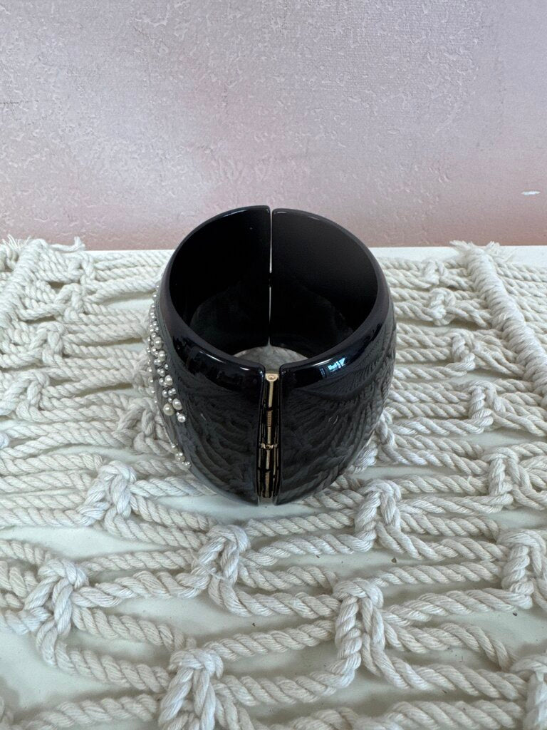 Chanel Black Resin and Pearl Interlocking C Cuff