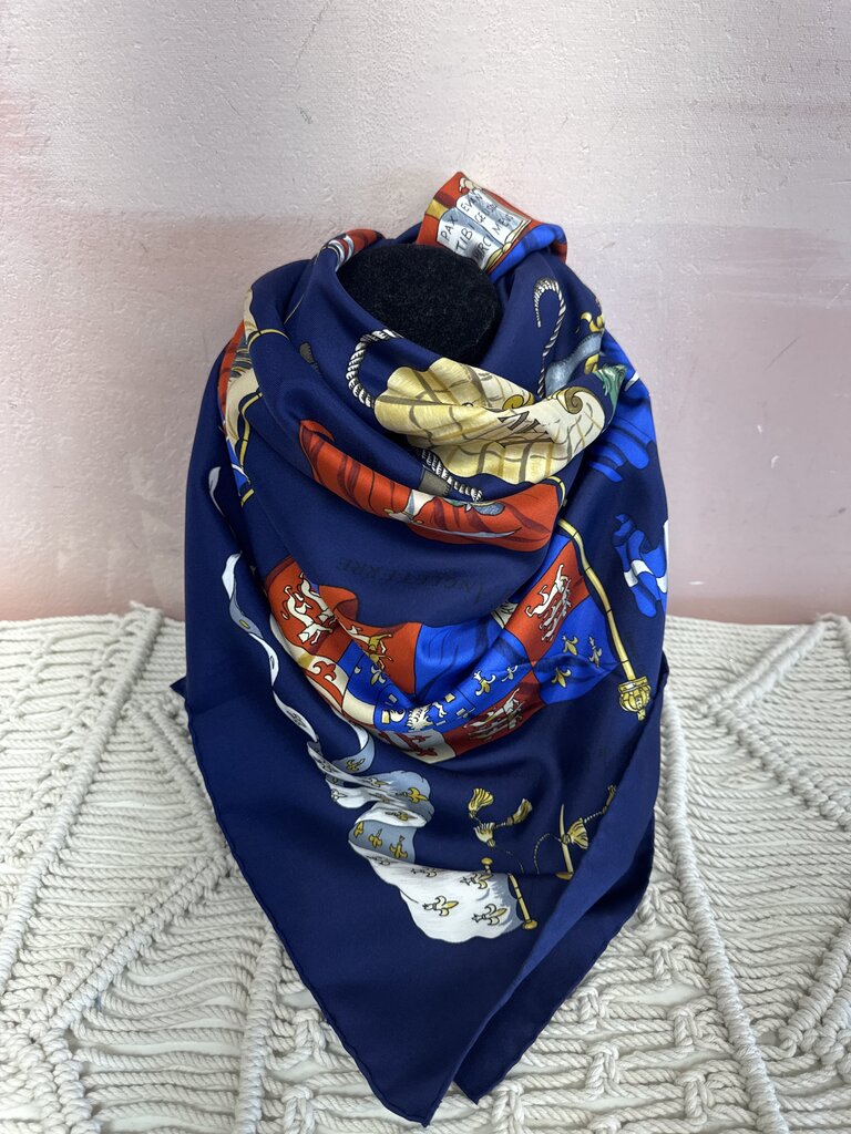 Hermes Navy Pavois Silk Scarf (As Is)