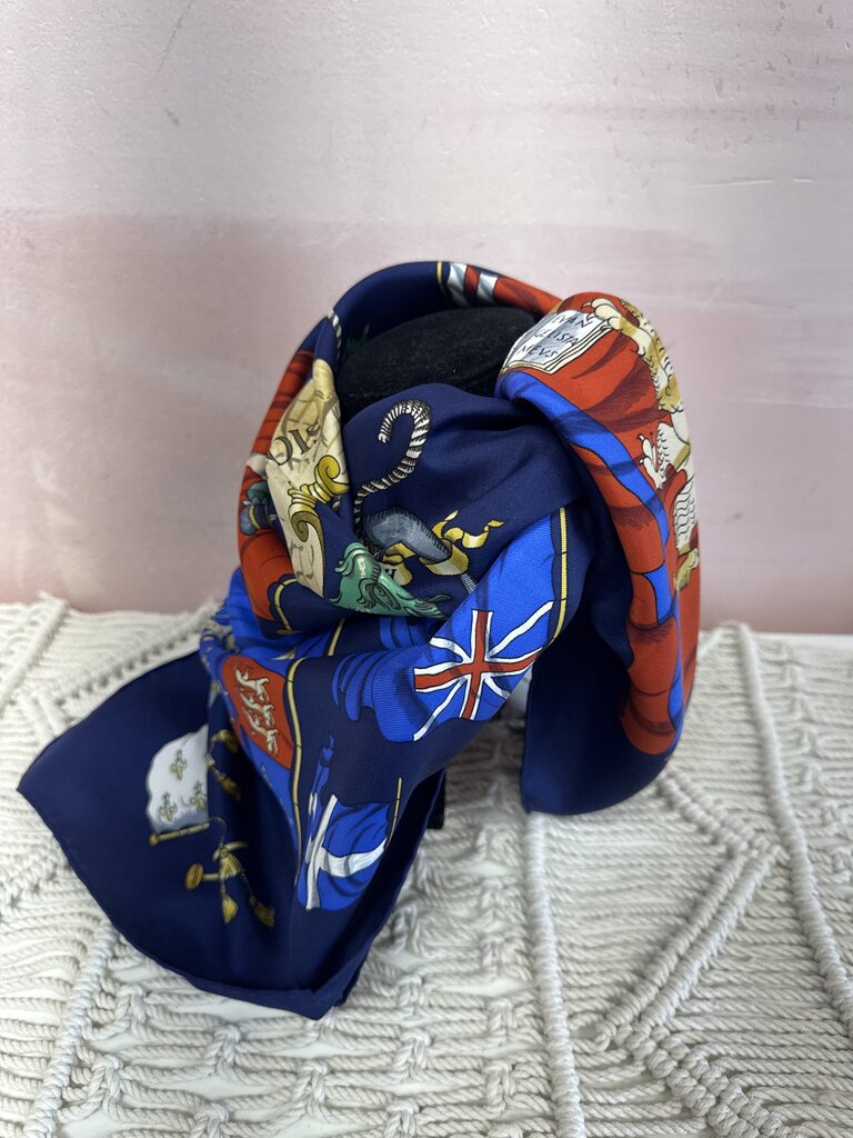 Hermes Navy Pavois Silk Scarf (As Is)