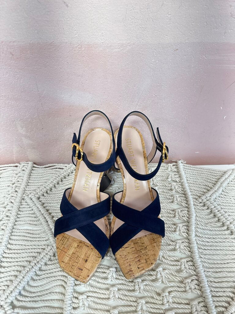 Stuart Weitzman Navy Suede and Cork Sandal NWT