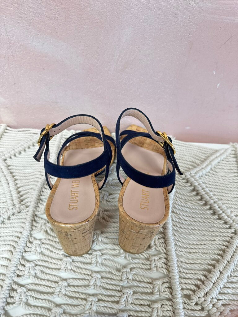 Stuart Weitzman Navy Suede and Cork Sandal NWT