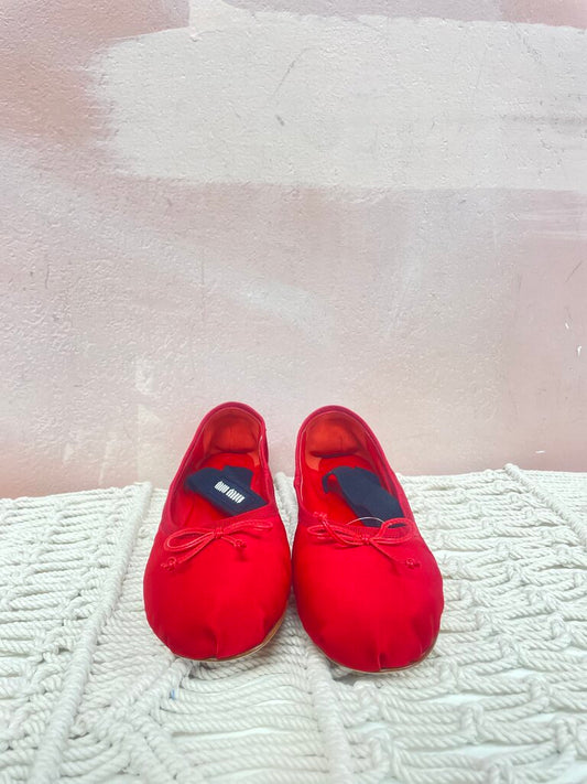 Miu Miu Red Satin Pointe Ballerina Shoe (Orig $1020)